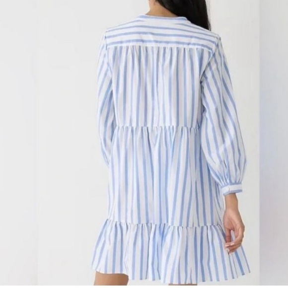 J. Crew Tall Tiered cotton poplin mini dress BP853 Barrie stripe XS XST - Picture 3 of 5